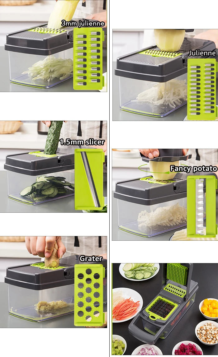 Multifunctional Vegetable Chopper & Slicer - Stainless Steel Kitchen Grater for Fruits, Cheese, and Vegetables