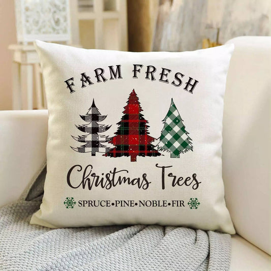 Christmas Tree Farm Throw Pillow Cover 18x18 Inch – Festive Holiday Decor Cushion for Sofa and Living Room