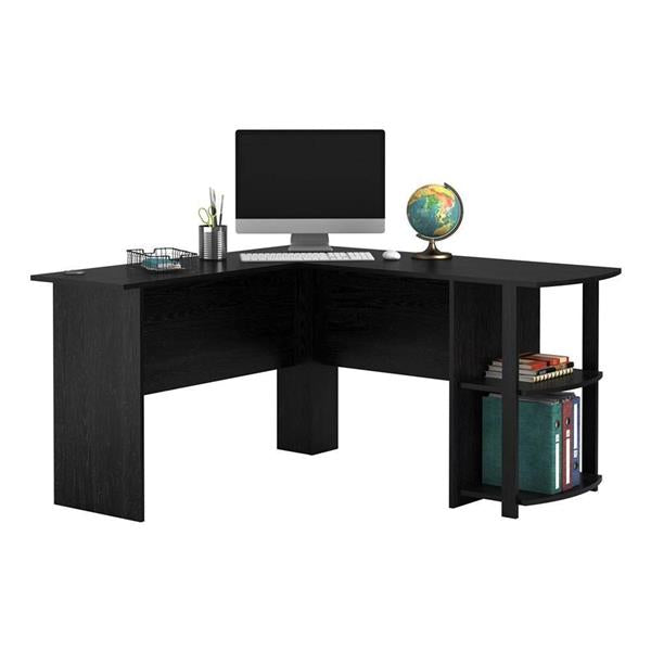 L-Shaped Wood Computer Desk with Two-Layer Bookshelves - Perfect for Home Office