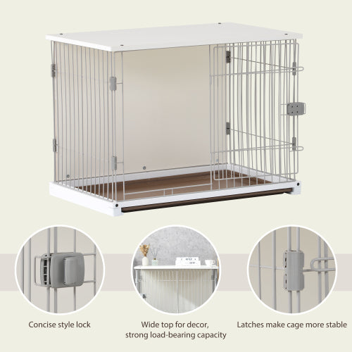 34" Length Elegant Wooden Structure White Dog Cage Crate Table