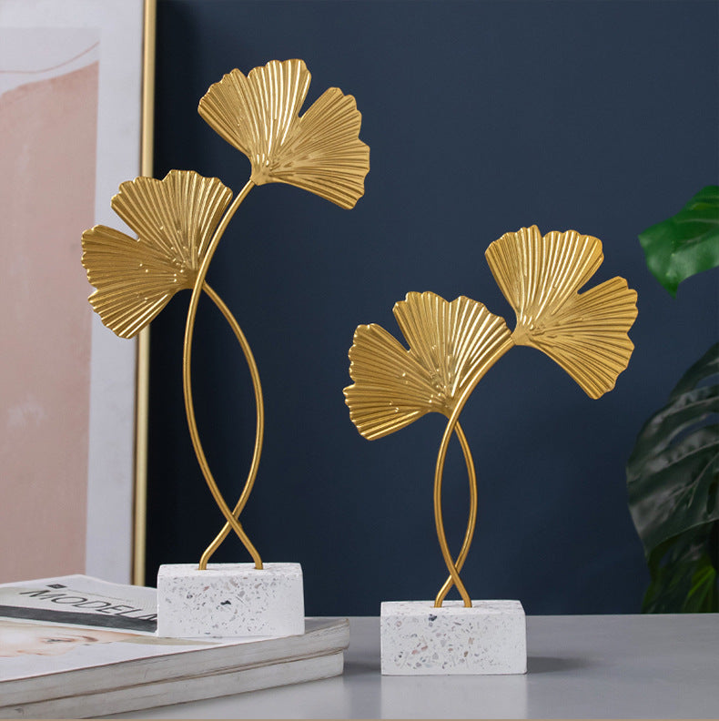 Nordic Ginkgo Leaf Metal Ornaments with Marble Base | Stylish Home Decor