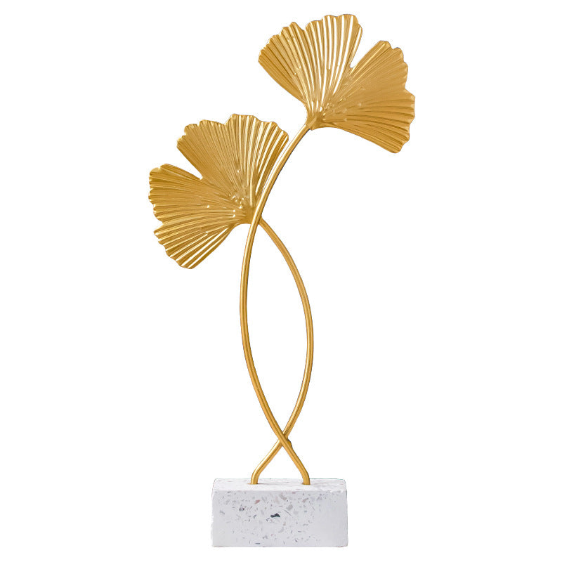 Nordic Ginkgo Leaf Metal Ornaments with Marble Base | Stylish Home Decor