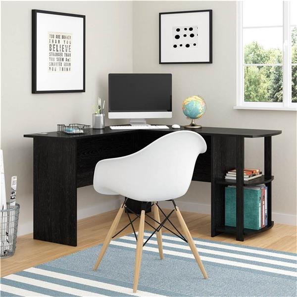 L-Shaped Wood Computer Desk with Two-Layer Bookshelves - Perfect for Home Office