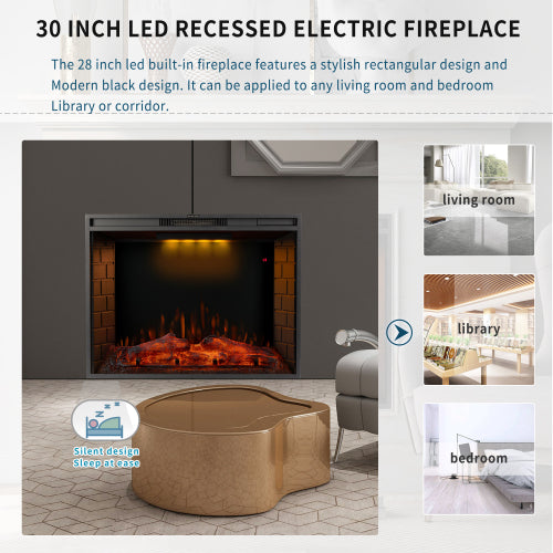 30-Inch LED Electric Fireplace Insert with Realistic Flames and Adjustable Heat