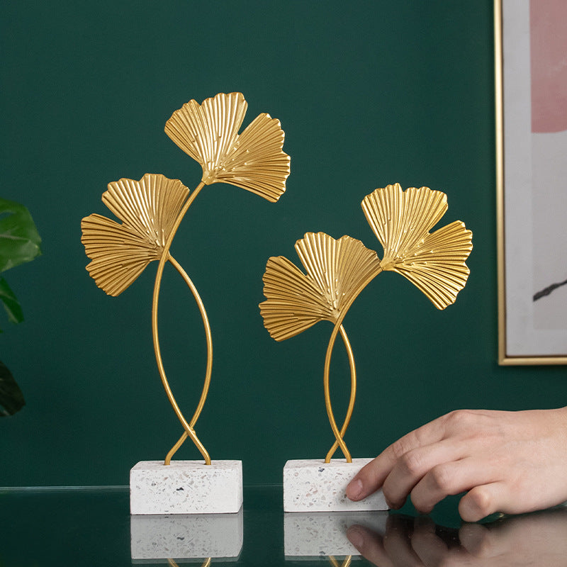 Nordic Ginkgo Leaf Metal Ornaments with Marble Base | Stylish Home Decor