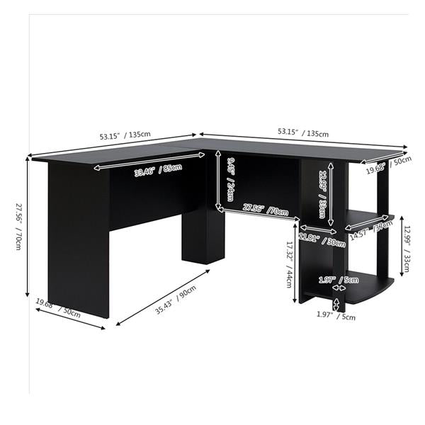 L-Shaped Wood Computer Desk with Two-Layer Bookshelves - Perfect for Home Office