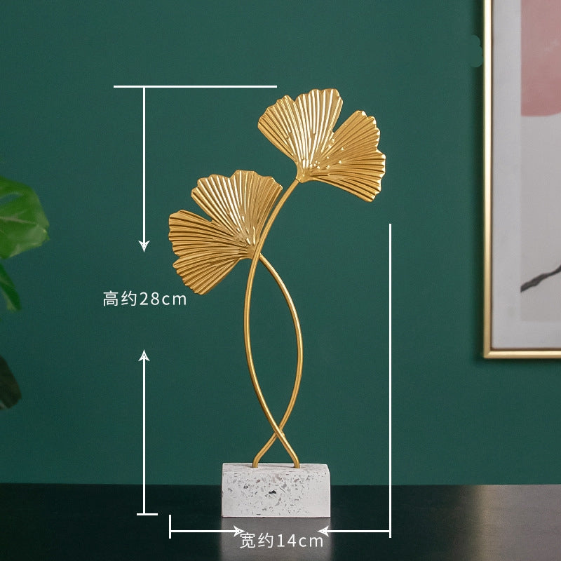 Nordic Ginkgo Leaf Metal Ornaments with Marble Base | Stylish Home Decor